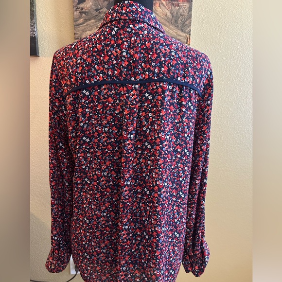 Michael Kors Navy Floral Zip-Front Blouse - Picture 4 of 5